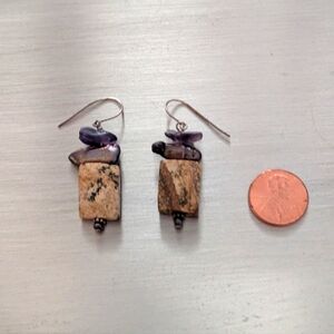 Earrings With Amethyst, Pictured Jasper & Rainbow Crystal/Aura Stone.